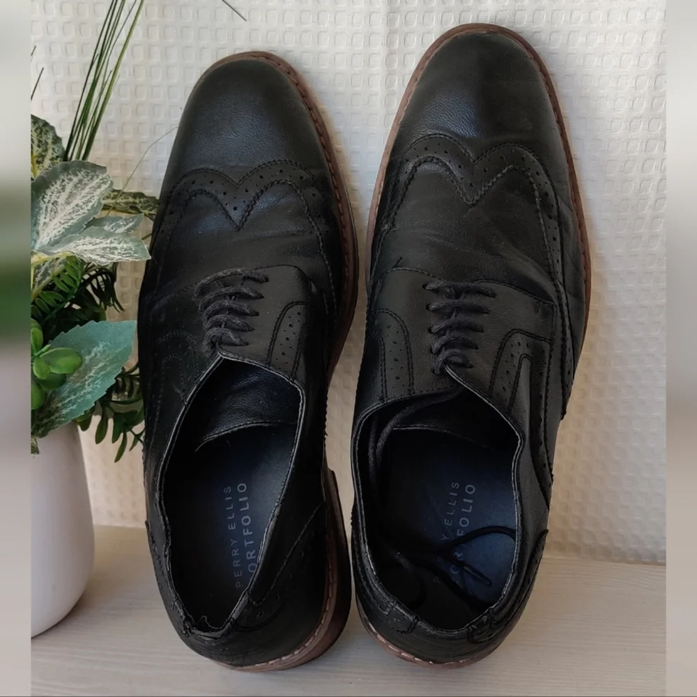 Perry Ellis Portfolio Davy Mens Black  Oxford Dress Shoes Size 11
